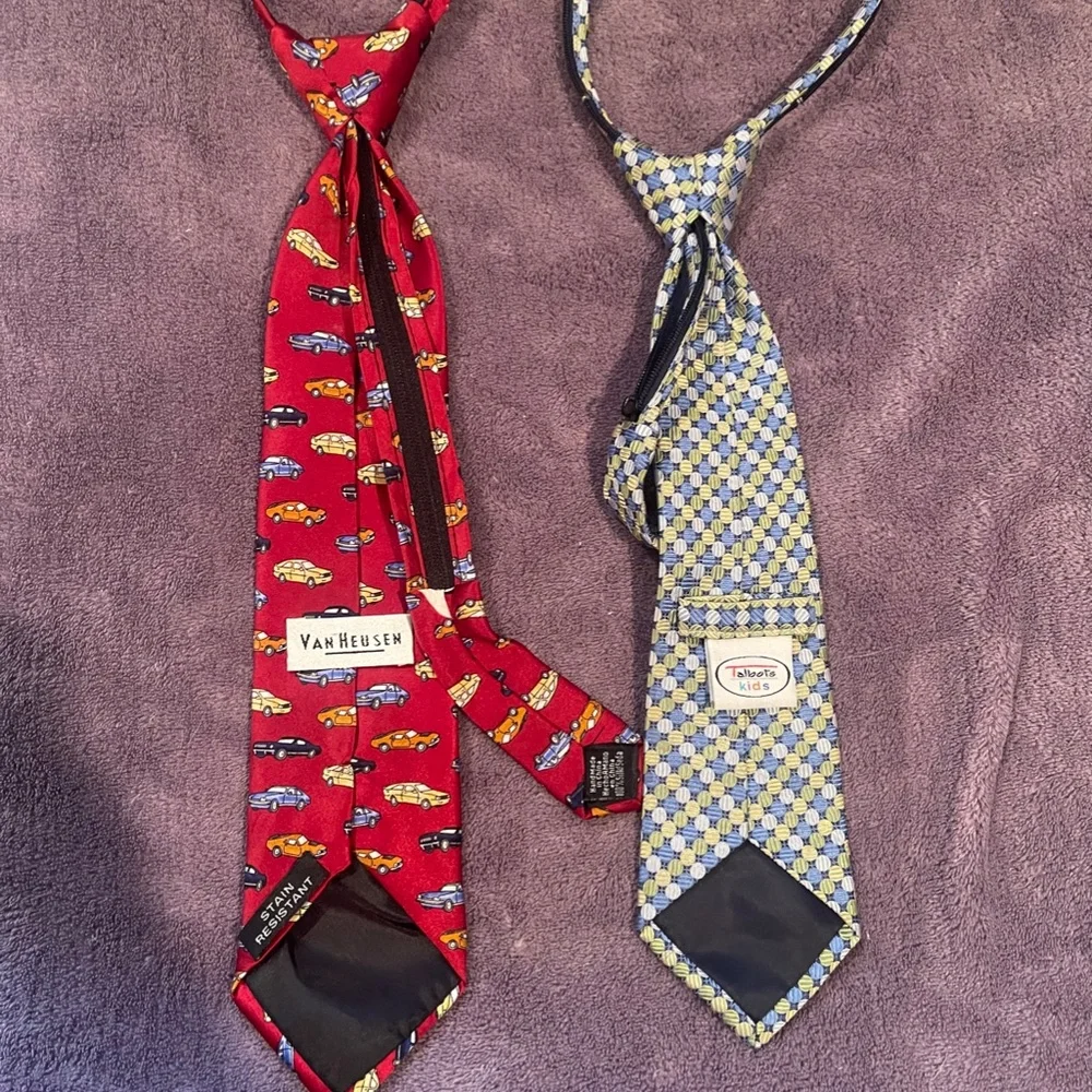 BOYS zipper neck ties lot of two, one is Talbots and other Van Heusen, both silk